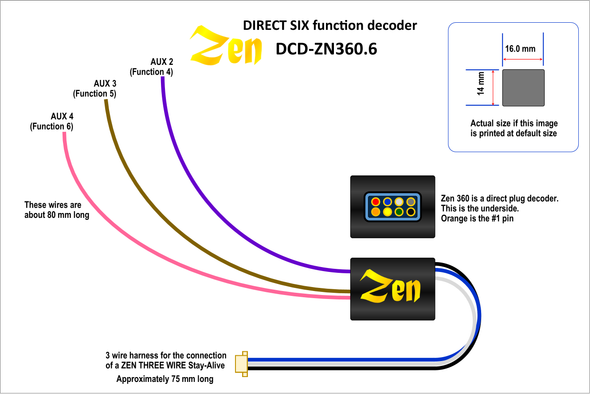 DCC Concepts Zen Black Decoder Universal Fit 8-pin Decoder w/6 Functions + Module
