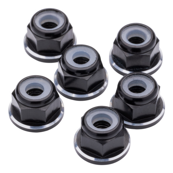 1Up Racing 80508 7075 Aluminum Locknuts M3 Flanged - Black Shine (6Pcs)