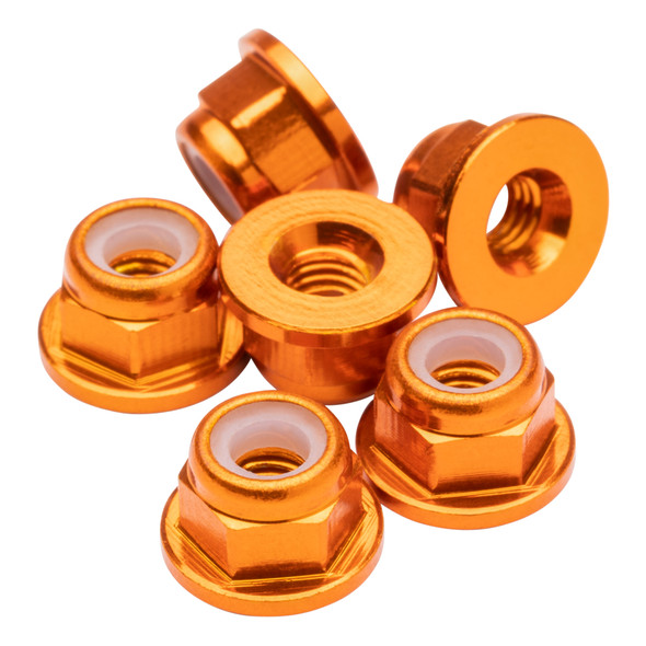 1Up Racing 80554 Premium Aluminum Locknuts M3 Flanged - Orange (6Pcs)