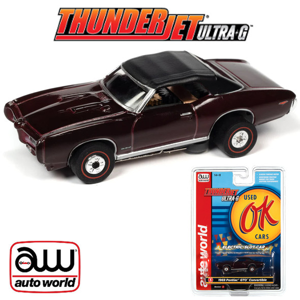 Auto World Thunderjet Ok Used Cars 1969 Pontiac GTO Convertible Burgundy HO Slot Car