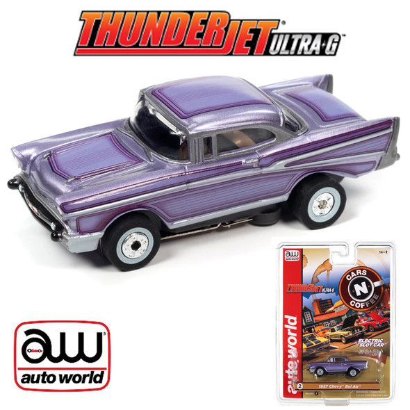 Auto World Thunderjet Cars N Coffee 1957 Chevrolet Bel Air Purple HO Slot Car