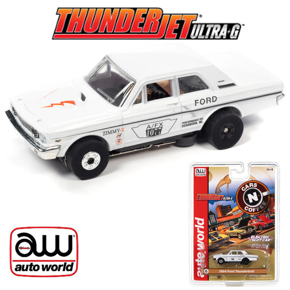 Auto World Thunderjet Cars N Coffee 1964 Ford Thunderbolt White HO Slot Car