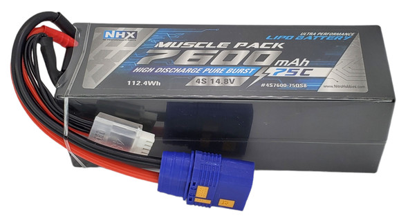 NHX Muscle Pack 4S 14.8V 7600mAh 75C Hard Case Lipo Battery w/ QS8 Connector