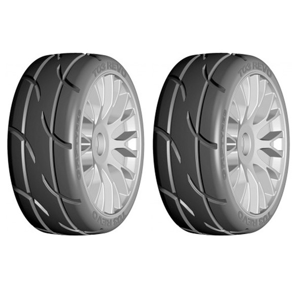 GRP GTK03-XM4 1:8 GT T03 REVO XM4 Soft Medium Tires w/ 20 Spoked Silver Wheel (2)