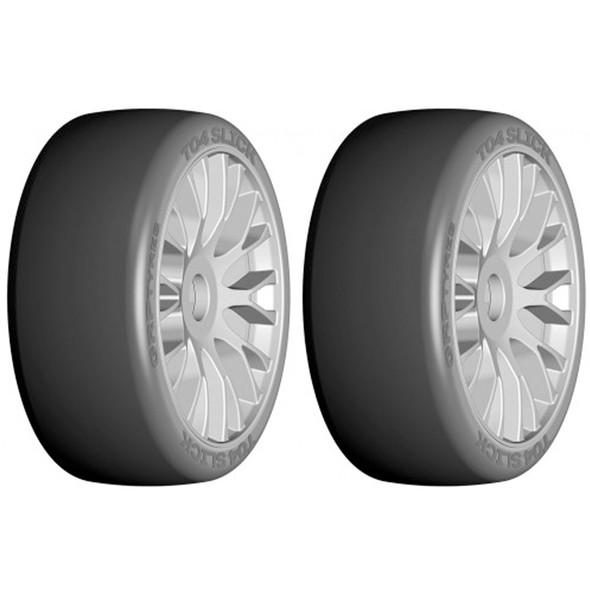 GRP GTK04-XM2 1:8 GT T04 SLICK - XM2 Super Soft Tires w/ 20 Spoked Silver Wheel (2)