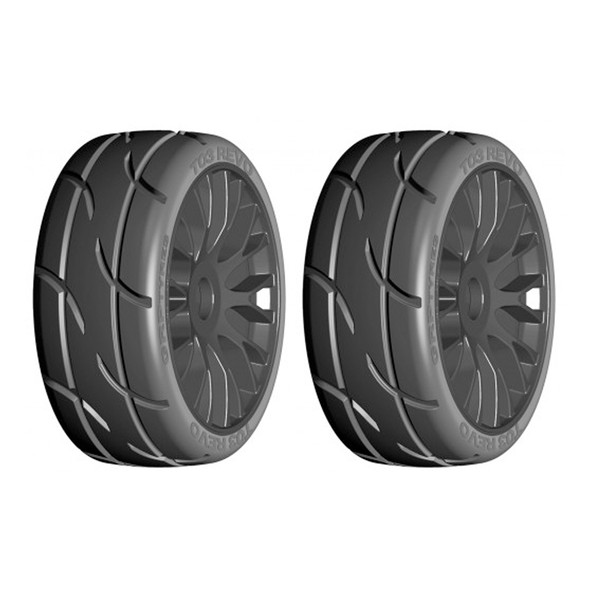 GRP GTX03-XM2 1:8 GT T03 REVO XM2 Super Soft Tires w/ 20 Spoked Black Wheel (2)