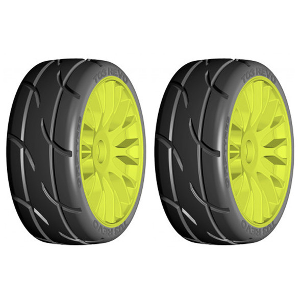 GRP GTY03-XM7 1:8 GT T03 REVO XM7 Medium Hard Tires w/ 20 Spoked Yellow Wheel (2)