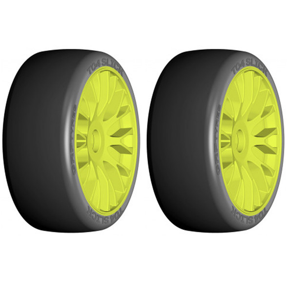 GRP GTY04-XB2 1:8 GT T04 SLICK XB2 Extra Soft Tires w/ 20 Spoked Yellow Wheel (2)