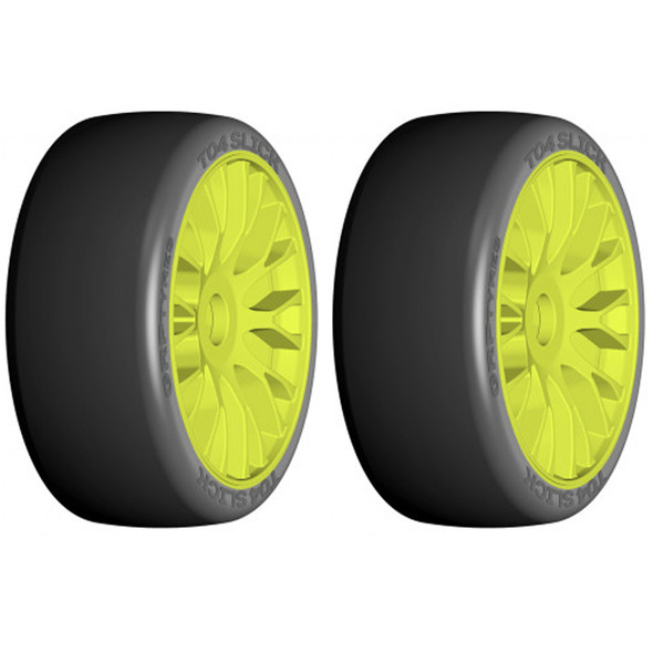 GRP GTY04-XB3 1:8 GT T04 SLICK XB3 Soft Tires w/ 20 Spoked Yellow Wheel (2)
