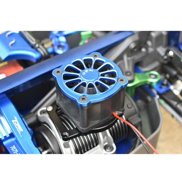 GPM Racing Aluminum 6061-T6 Motor Heatsink w/ Cooling Fan Blue : 1/8 Sledge