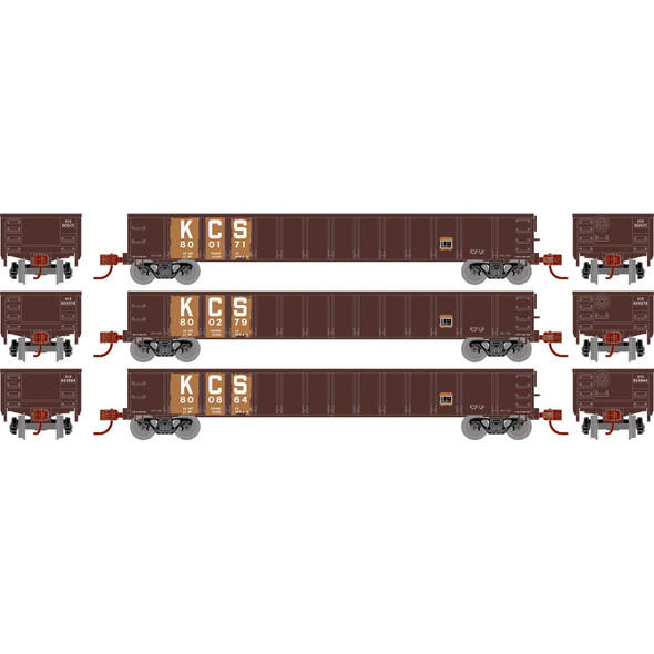 Athearn ATH8383 52' Mill Gondola - KCS (3) RTR Freight Cars HO Scale