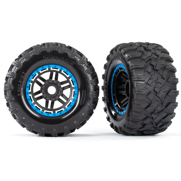 Traxxas 8972A MT Tires w/ Black/Blue Beadlock Wheels & Foam Inserts (2) for Maxx