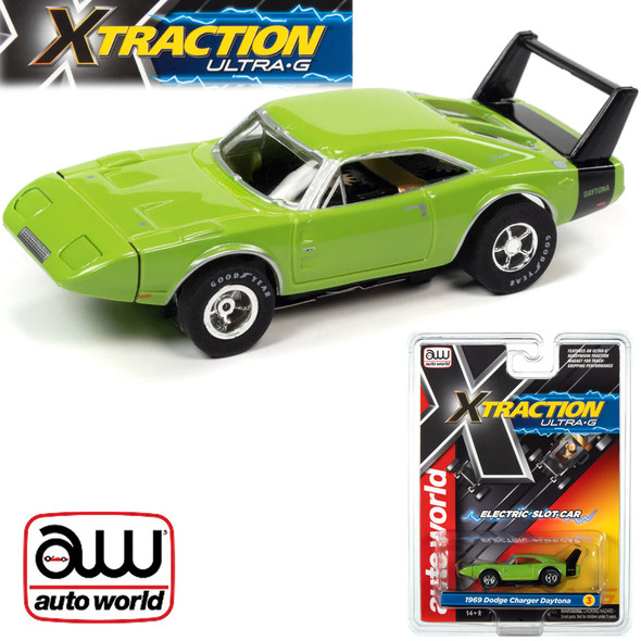 Auto World Xtraction R35 1969 Dodge Daytona Green HO Scale Slot Car