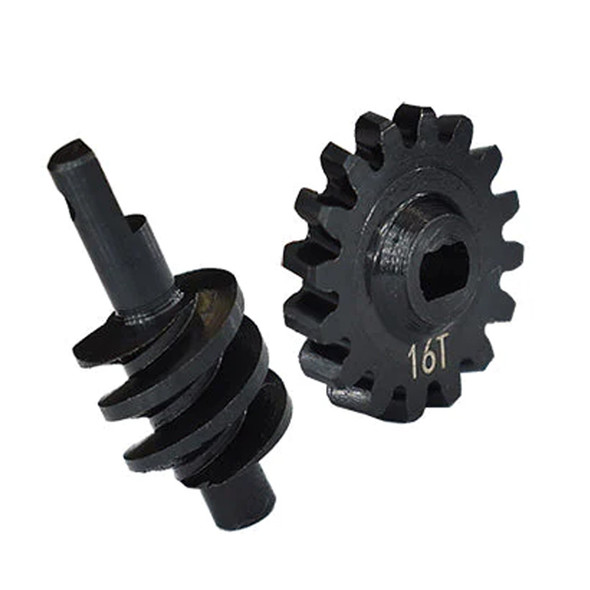 GPM Carbon Steel Overdrive Differential Worm Gear Set 16T Black for SCX24