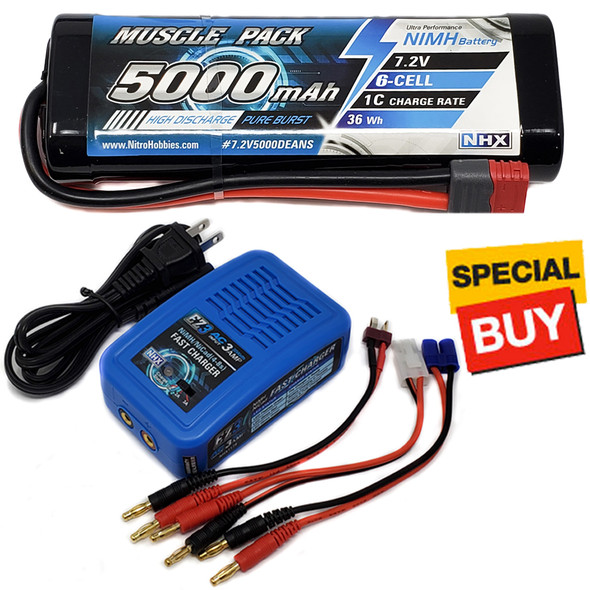 NHX Muscle Pack 7.2V 5000mAh 6-Cell Nimh Battery w/DEANS Connector / EZ3 Charger