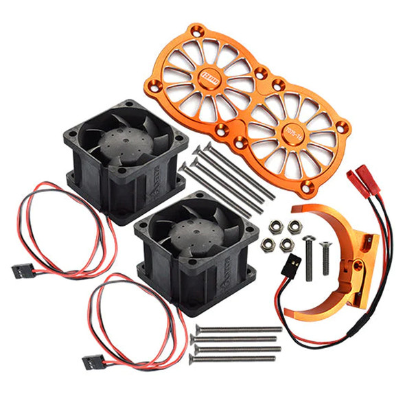 GPM Alum 7075-T6 Motor Heatsink w/ Dual Cooling Fan & Adjustable Mount Orange for 1/5 Kraton 8S