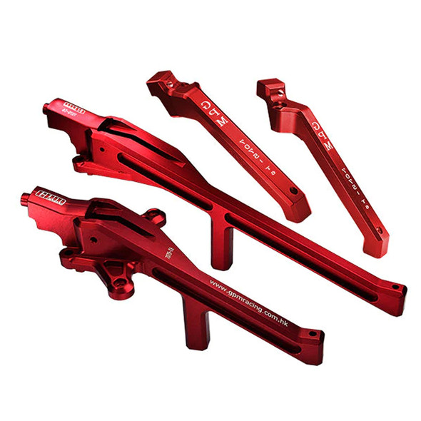 GPM Aluminum Upgrade Combo Set B (Front+Rear Chassis Brace) Red for Sledge