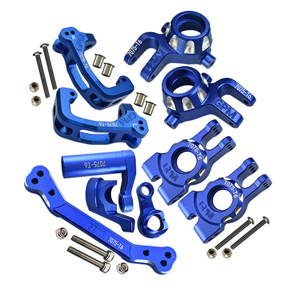 GPM Alum Combo Set A (C-Hubs + Knuckle Arms + Steering Assembly Blue for Sledge