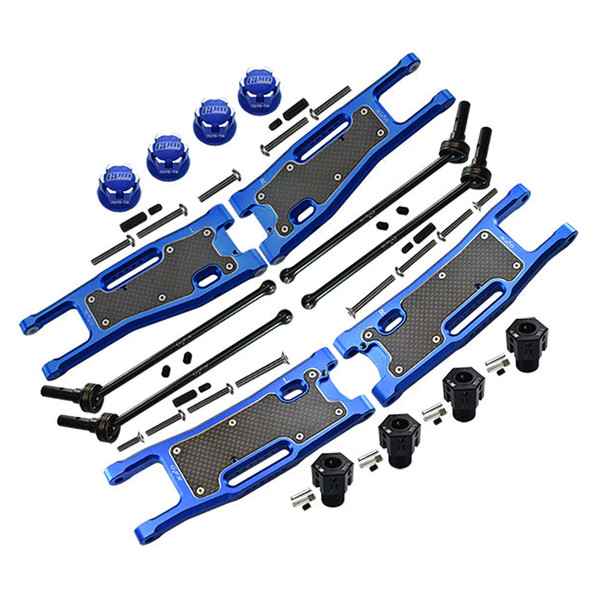 GPM Alum Combo Set C (F&R Lower Arms+Hex Adapters+Wheel Lock) Blue for Sledge