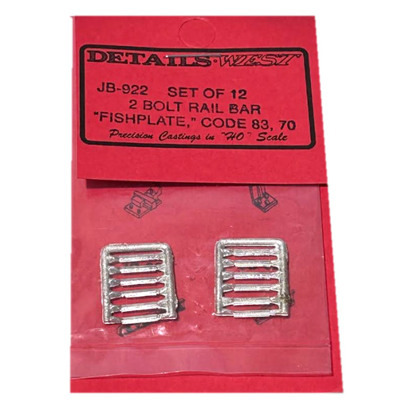 Details West JB-922 Rail Bars - 2-Bolt Fish Plate - Code 70 & 83 (12) HO Scale