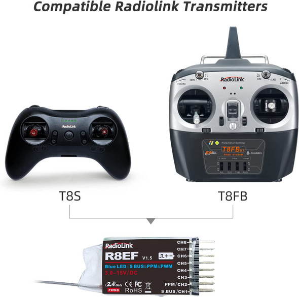 Radiolink R8EF 8Ch 2.4G RC Receiver SBUS/PPM/PWM Long Range Control RX