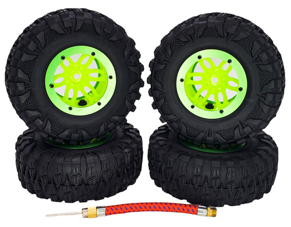 NHX RC P2 2.2" Air Crawler Tires w/ Beadlock Wheel / Green Ring (4) for TRX-4 SCX10