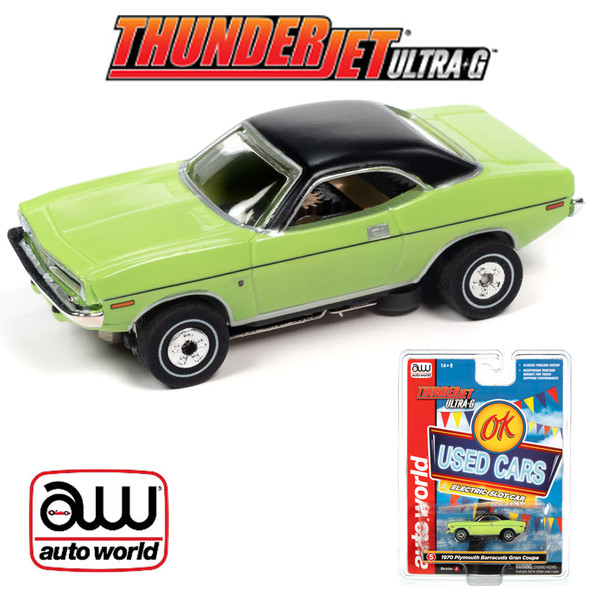 Auto World Thunderjet Ok Used Cars 1970 Plymouth Barracuda Gran Coupe Green HO Slot Car
