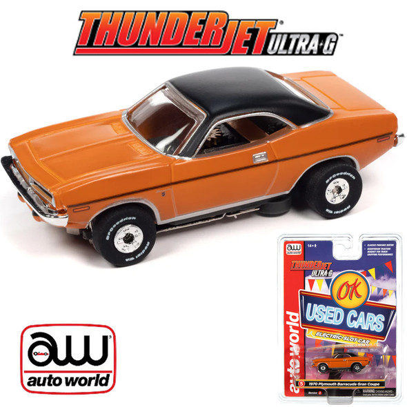 Auto World Thunderjet Ok Used Cars 1970 Plymouth Barracuda Gran Coupe Orange HO Slot Car