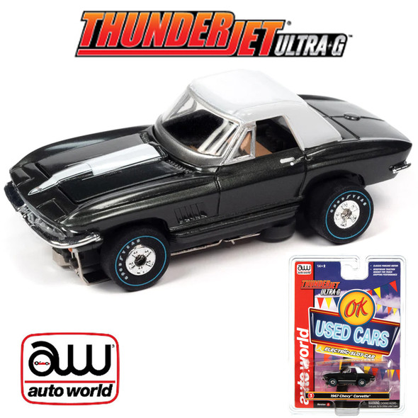 Auto World Thunderjet Ok Used Cars 1967 Chevrolet Corvette Black HO Slot Car