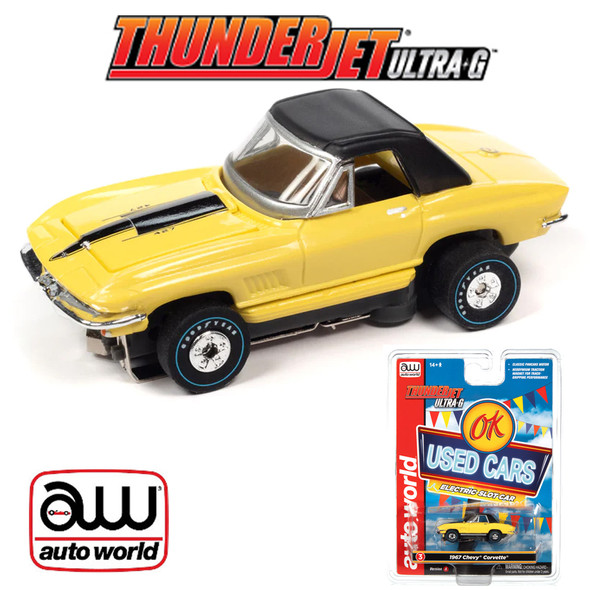 Auto World Thunderjet Ok Used Cars 1967 Chevrolet Corvette Yellow HO Slot Car