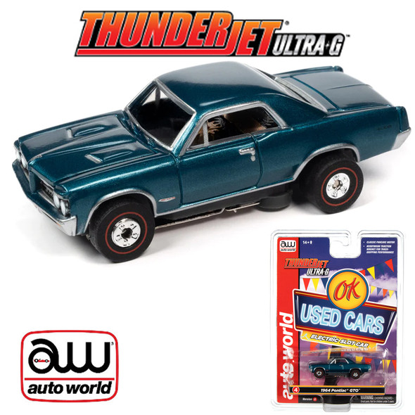 Auto World Thunderjet Ok Used Cars 1964 Pontiac GTO Blue HO Scale Slot Car