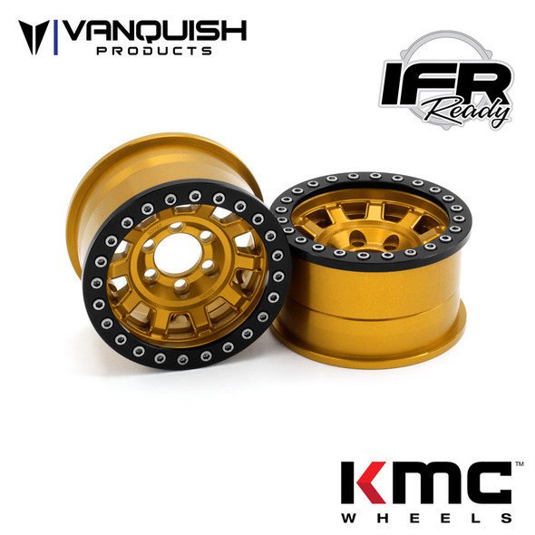 Vanquish VPS08708 2.2 Aluminum KMC KM236 Tank Gold Beadlock Wheels (2)