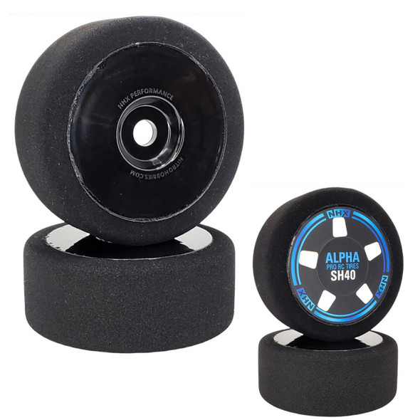 NHX RC V2 1/8 Alpha SH40 Foam Tires/Wheels 104mm (2) Speed Drag Bash -Black