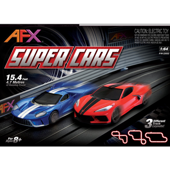 AFX 22032 Super Cars Set / 15.4 Feet / 3 Different Track Layouts HO Scale