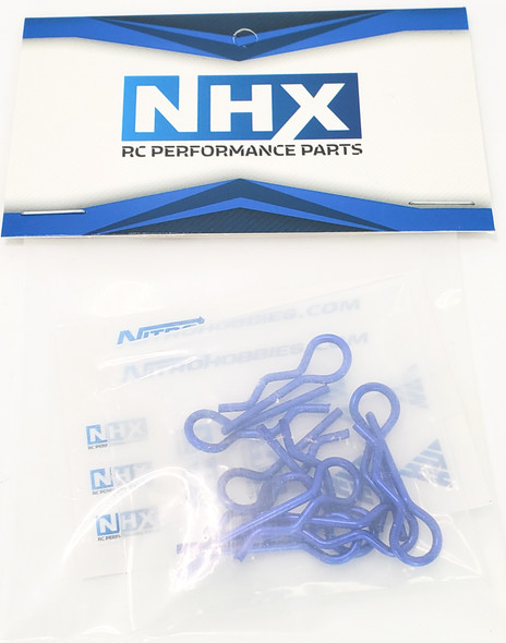 NHX RC 1/8 Curved Body Clips -10pc -Blue