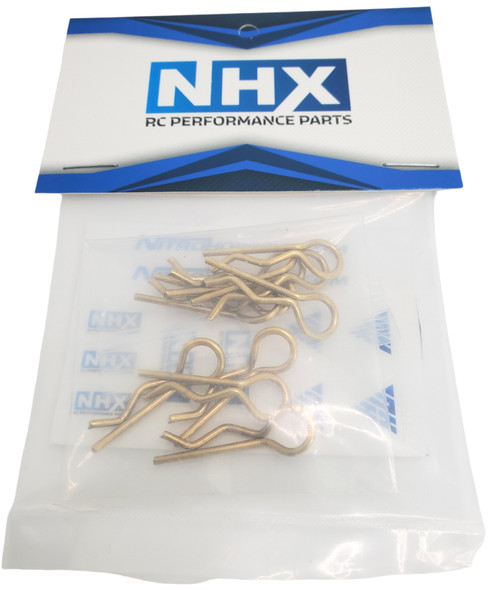 NHX RC 1/8 Curved Body Clips -10pc -Gold