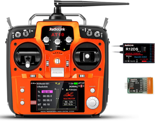 Radiolink AT10II 12 Ch 2.4G RC Transmitter w/ R12DS Receiver Air / Surface Orange