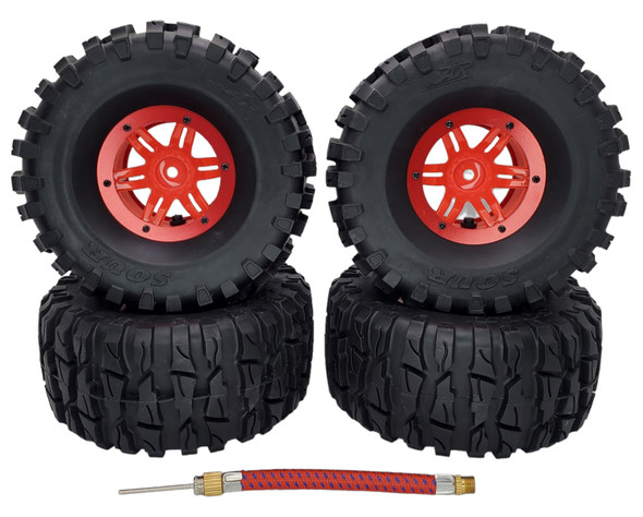 NHX RC P5 2.2" Air Wide Crawler Tires w/ Beadlock Wheel (4) for TRX-4 SCX10 -Red/Red