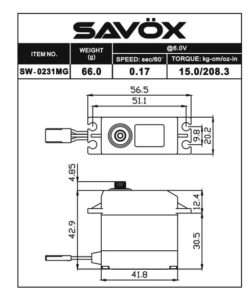 Savox SW0231MGP - Waterproof Standard Digital Servo 0.15sec / 347oz @ 7.4V