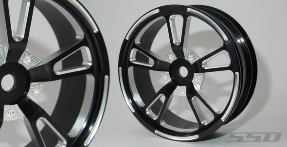 SSD RC SSD00450 Aluminum 2.2" V Spoke Drag Front Wheels Black (2)