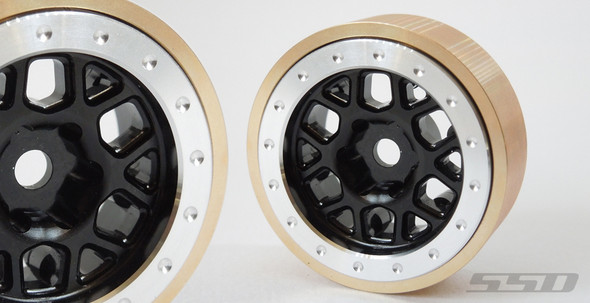 SSD RC SSD00552 1.0" Aluminum / Brass Boxer Beadlock Wheels Silver / Black (2)