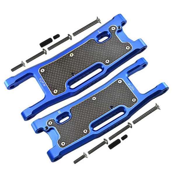 GPM Alum Rear Lower Arms Blue + Carbon Fiber Dust-Proof Protection Plate for 1/8 Sledge