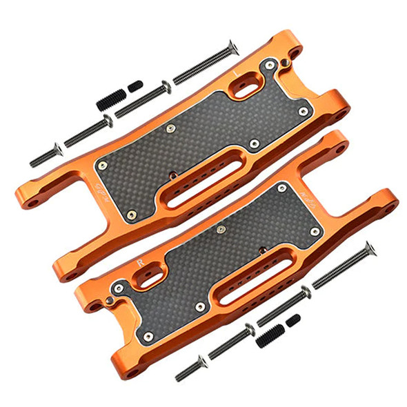 GPM Alum Rear Lower Arms Orange + Carbon Fiber Dust-Proof Protection Plate for 1/8 Sledge