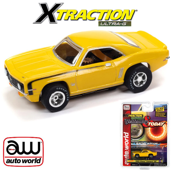 Auto World Xtraction Yesterday 1969 Chevrolet Camaro SS Yellow HO Scale Slot Car