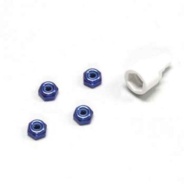 Kyosho MZW13BL Color Nylon Nut (4) Blue w/ Wheel Wrench