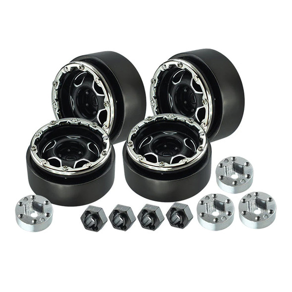 GPM Aluminum 1.0 Inch Alloy Beadlock Wheel Rims Set  Black (Star) for 1/18 TRX4M