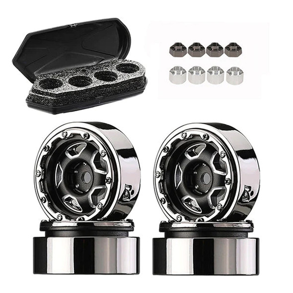 GPM Aluminum 1.0 Inch Alloy Beadlock Wheel Rims Set  Black (Star) for 1/18 TRX4M