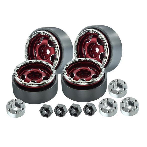 GPM Aluminum 1.0 Inch Alloy Beadlock Wheel Rims Set  Red (Star) for 1/18 TRX4M