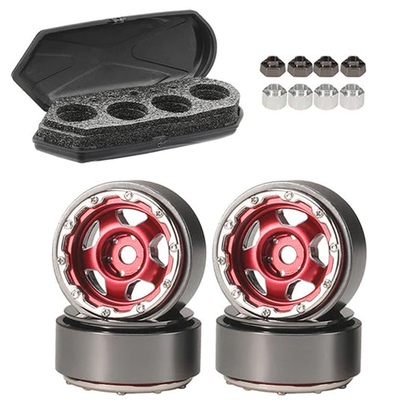 GPM Aluminum 1.0 Inch Alloy Beadlock Wheel Rims Set  Red (Star) for 1/18 TRX4M
