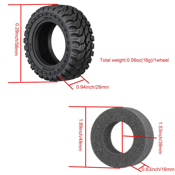 GPM 1.33 Inch High Adhesive Crawler Rubber Tires 58x24mm w/Foam Inserts for TRX4M